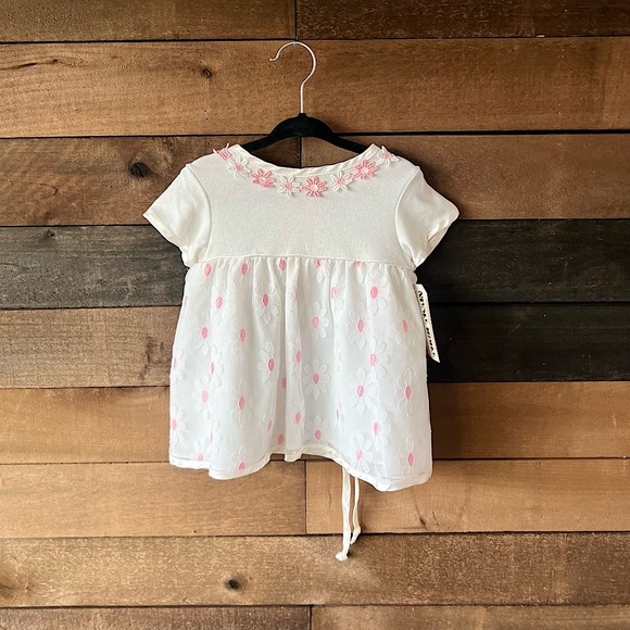 Vintage Other - Vintage White and Pink Daisy Embroidered Baby Dress Size 12M